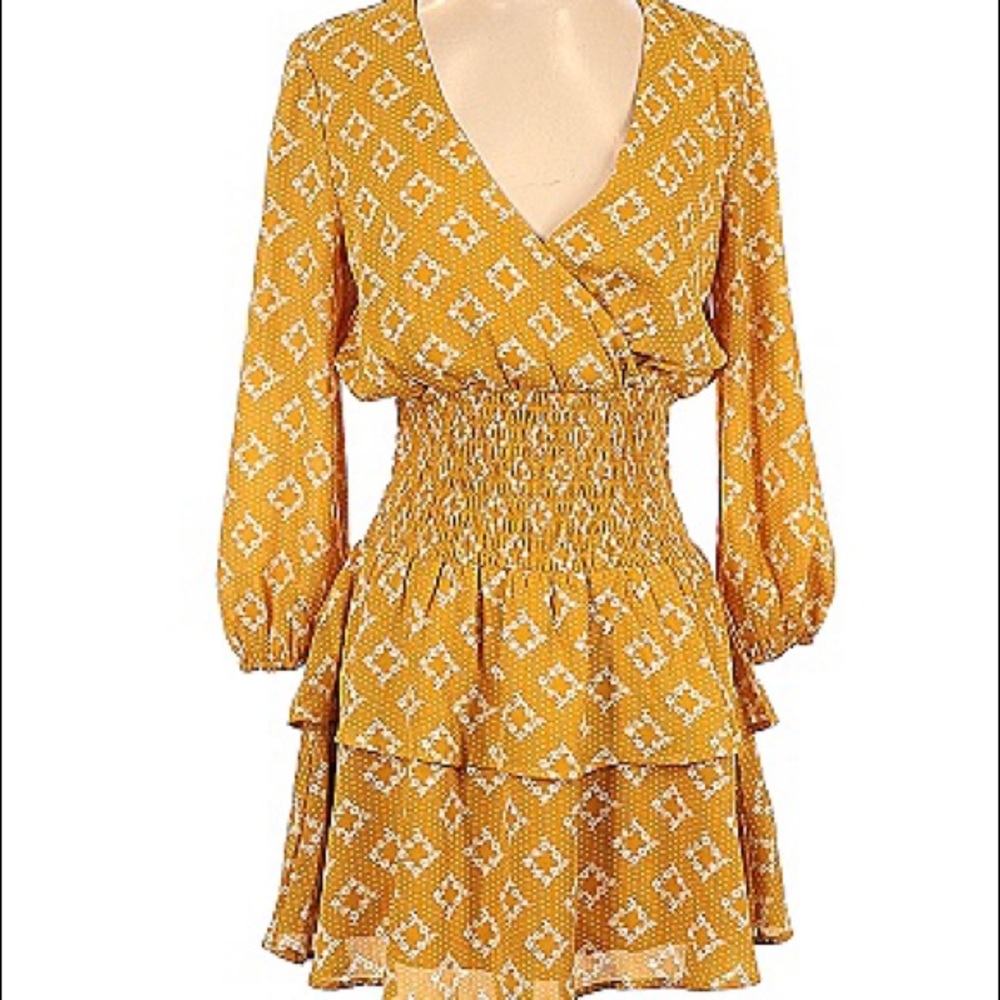 Long Sleeve Yellow and White Summer dress